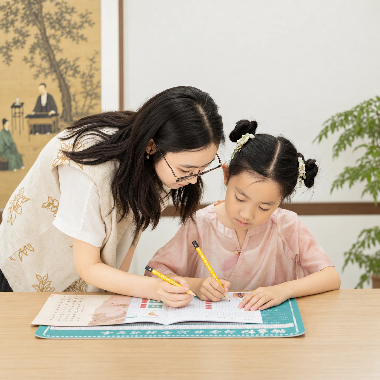 老师在陶书院指导学员练习硬笔书写