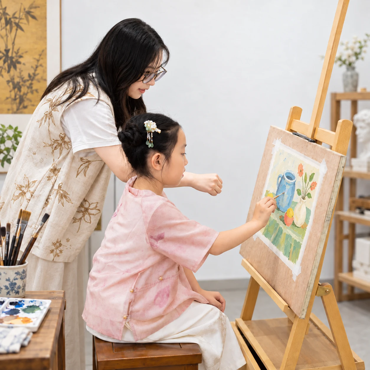 老师在陶书院指导学员进行创意绘画