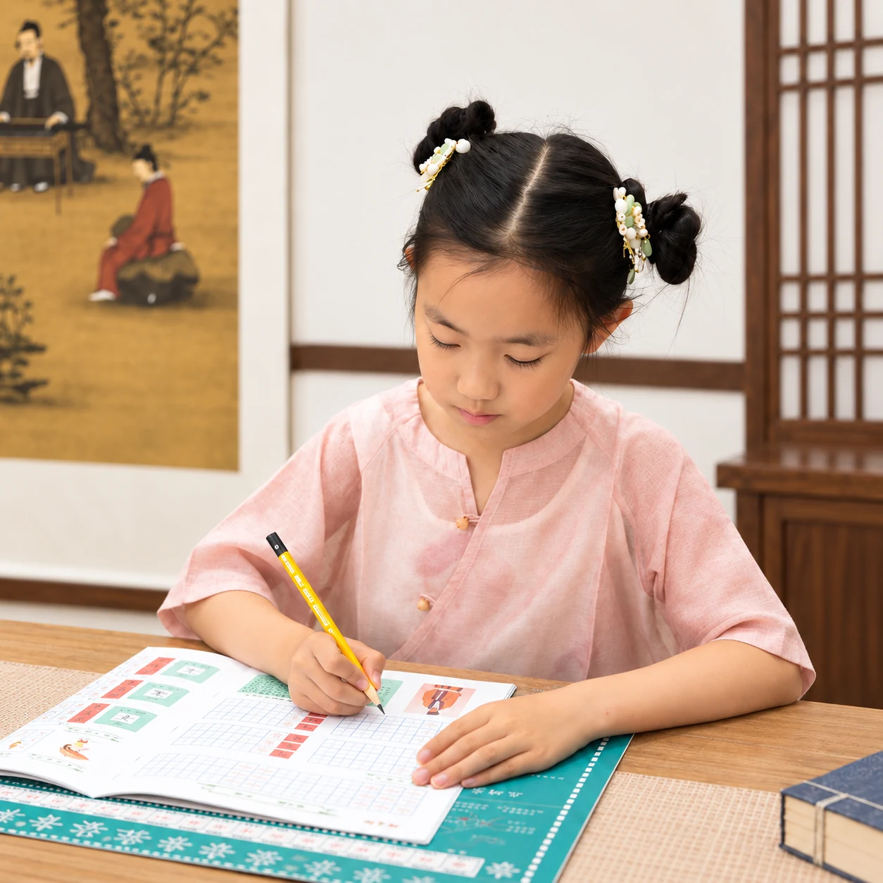 学员在陶书院专注练习硬笔书法